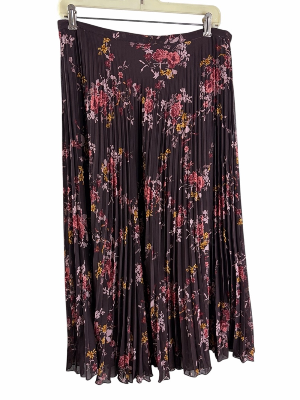 Garnet Hill Brown Floral Pleated Midi Skirt - Women's